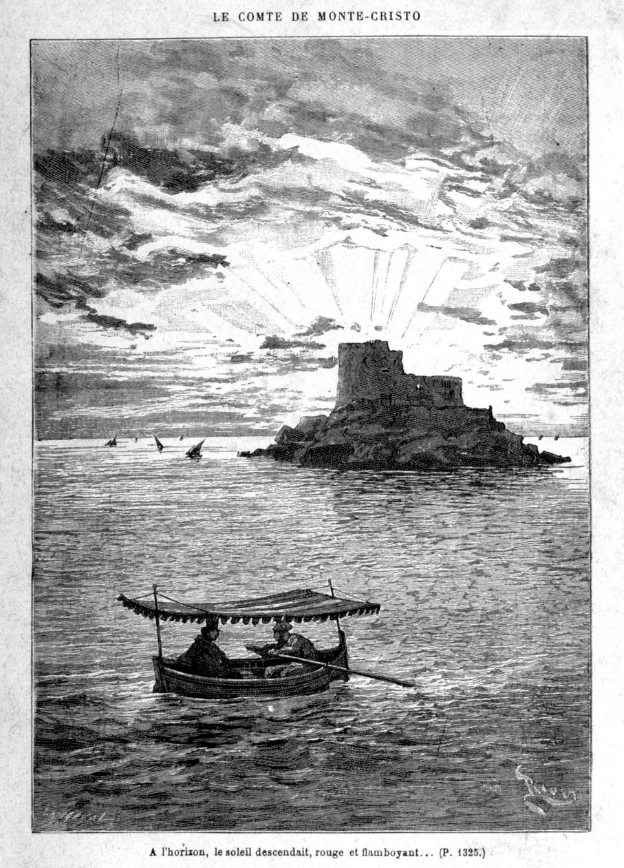 Varen naar het eiland - Gravure door Riou, in 