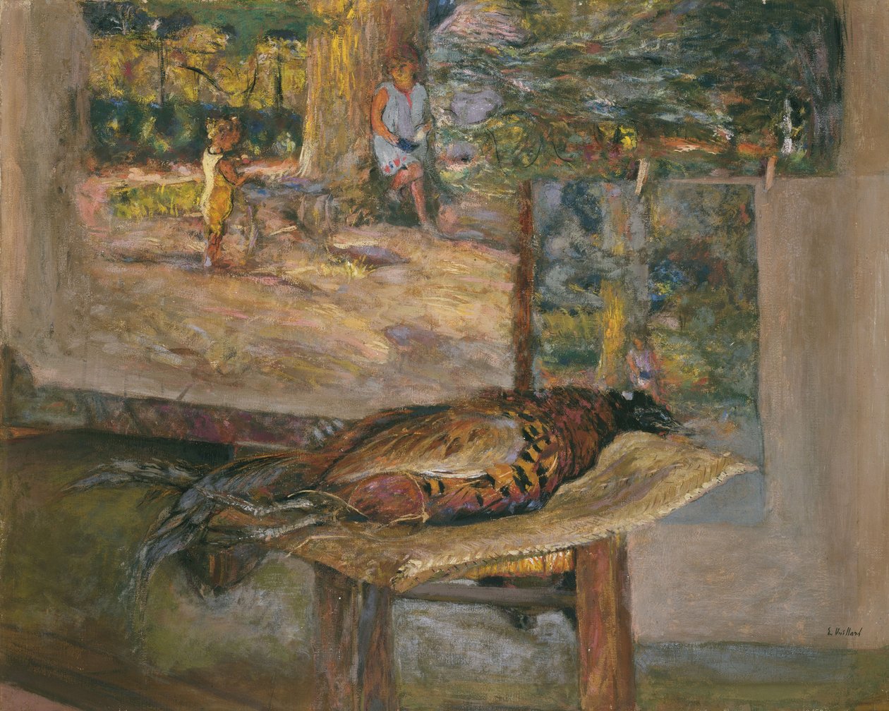 Interieur met Schilderijen en een Fazant door Edouard Vuillard