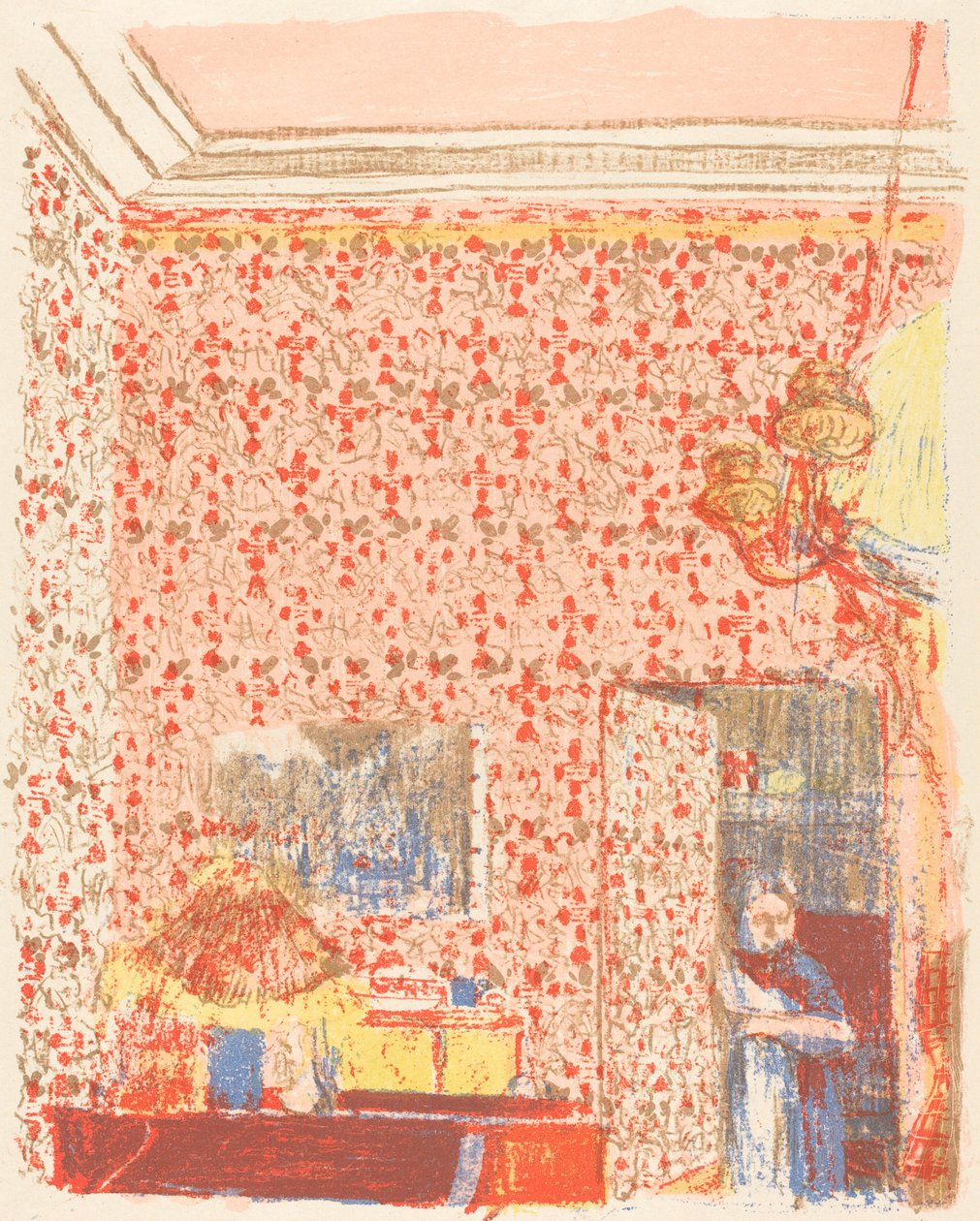 Interieur met roze behang I door Edouard Vuillard