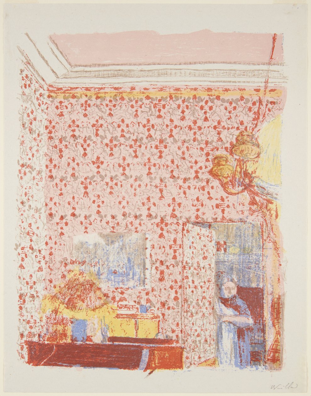 Landschaften und Innenräume: Innenraum mit rosa Tapete I door Edouard Vuillard