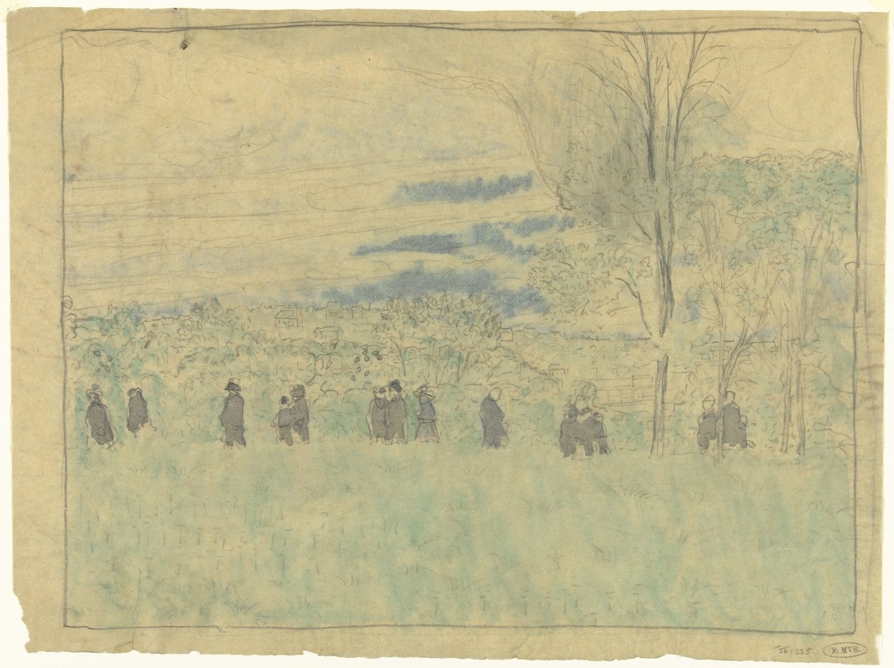 Landschap met wandelaars: begrafenisoptocht (?) door Edouard Vuillard