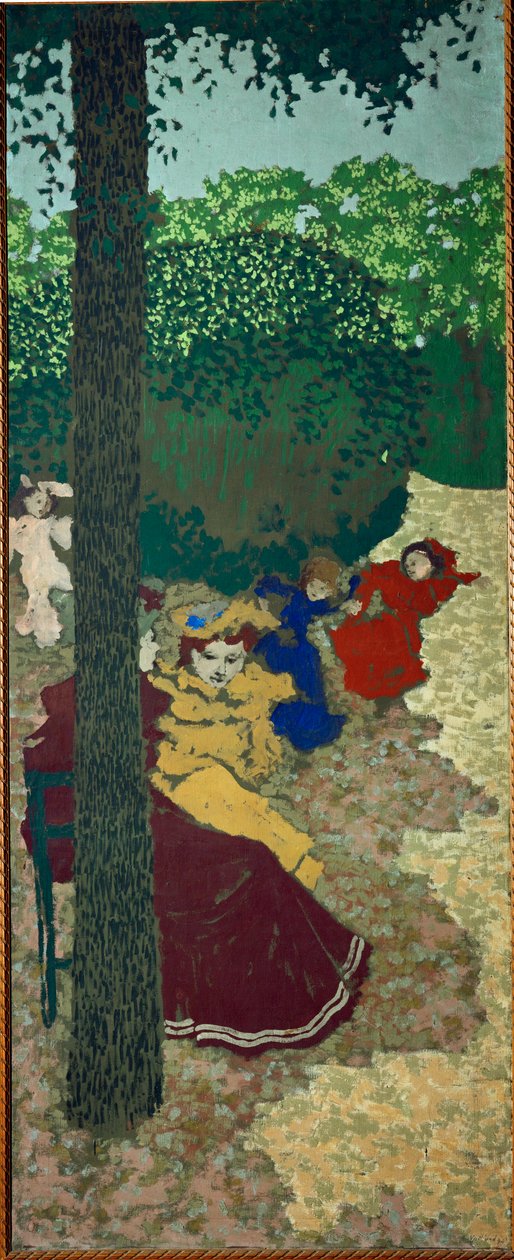 Meisjes aan het spelen;uit Vuillards serie over openbare tuinen (schilderij op doek) door Edouard Vuillard