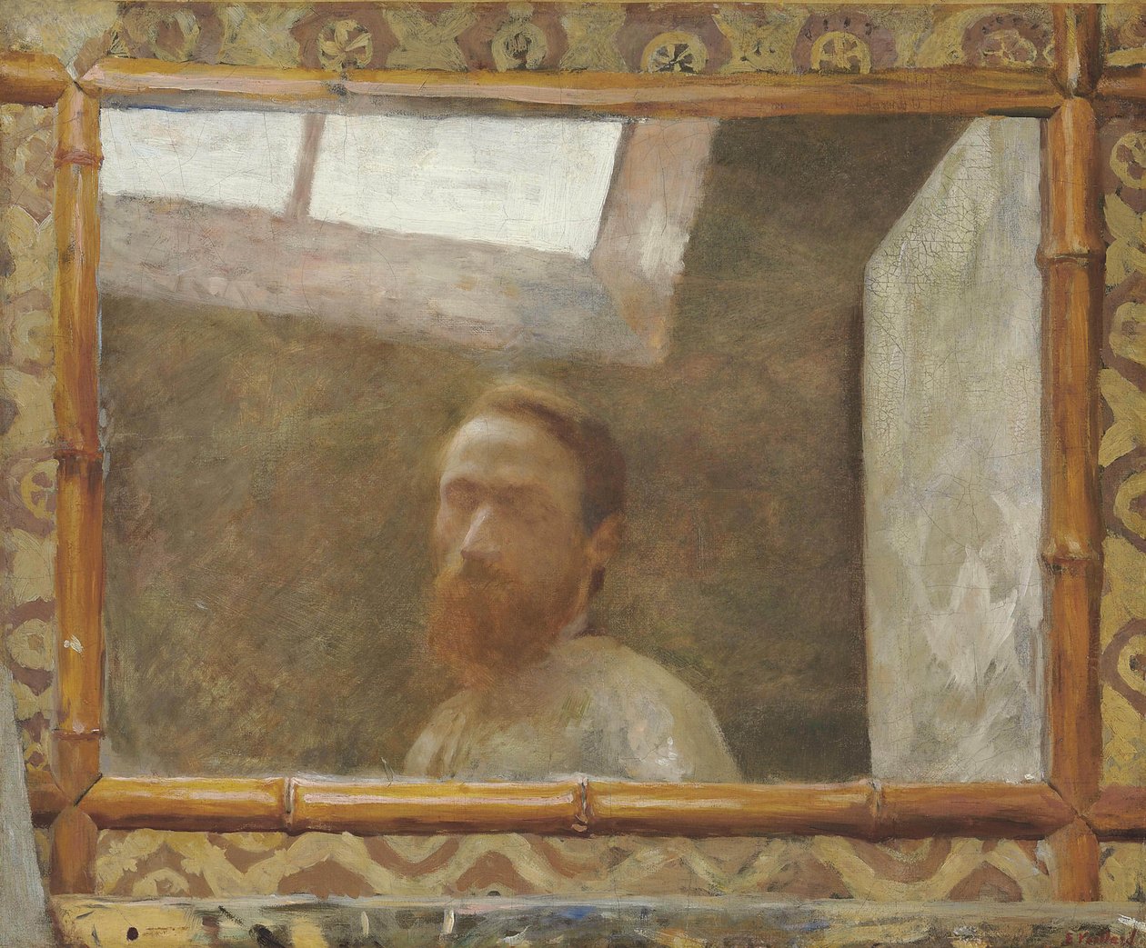 Zelfportret met een bamboespiegel, ca. 1890 door Edouard Vuillard