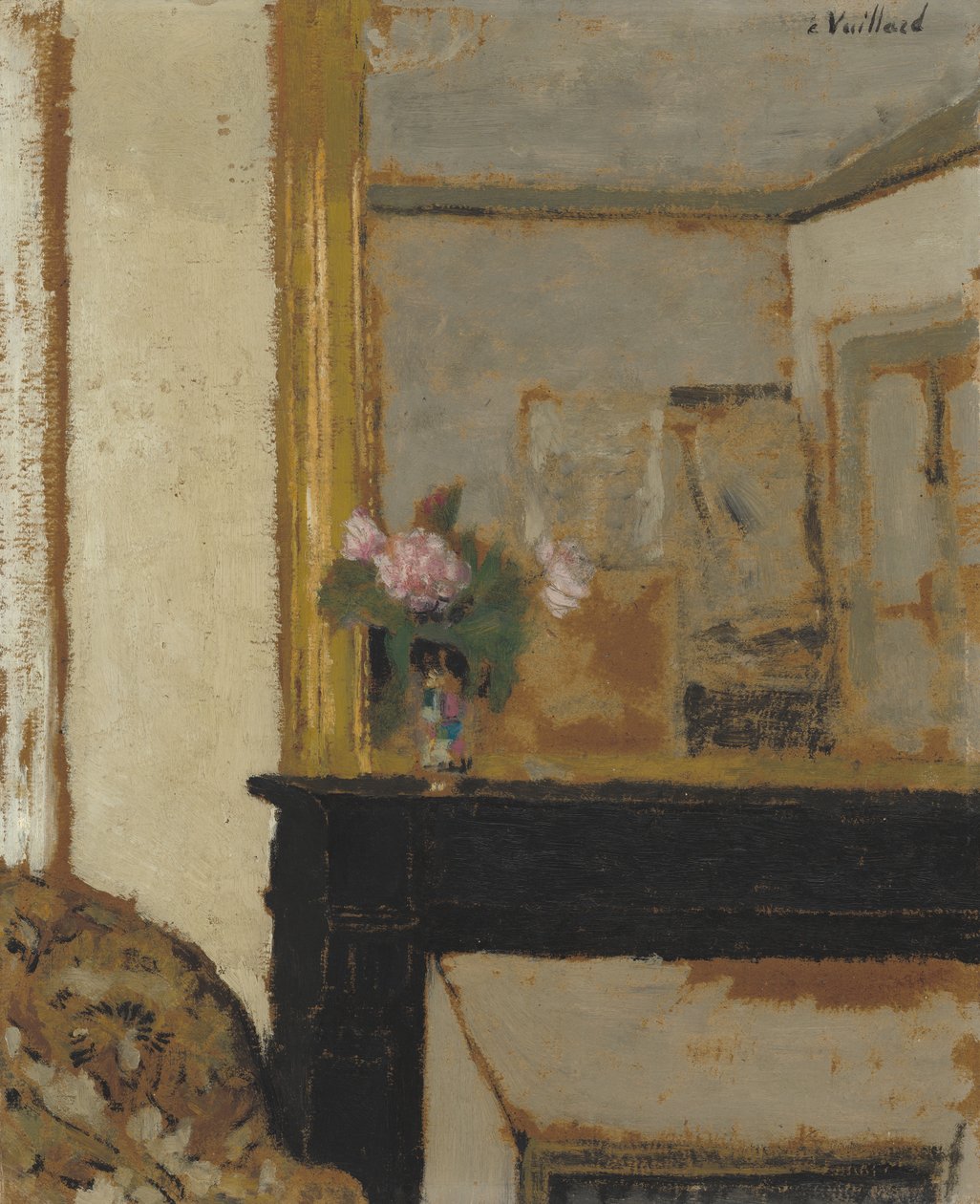 Vaas met bloemen op een schoorsteenmantel, c.1900 door Edouard Vuillard