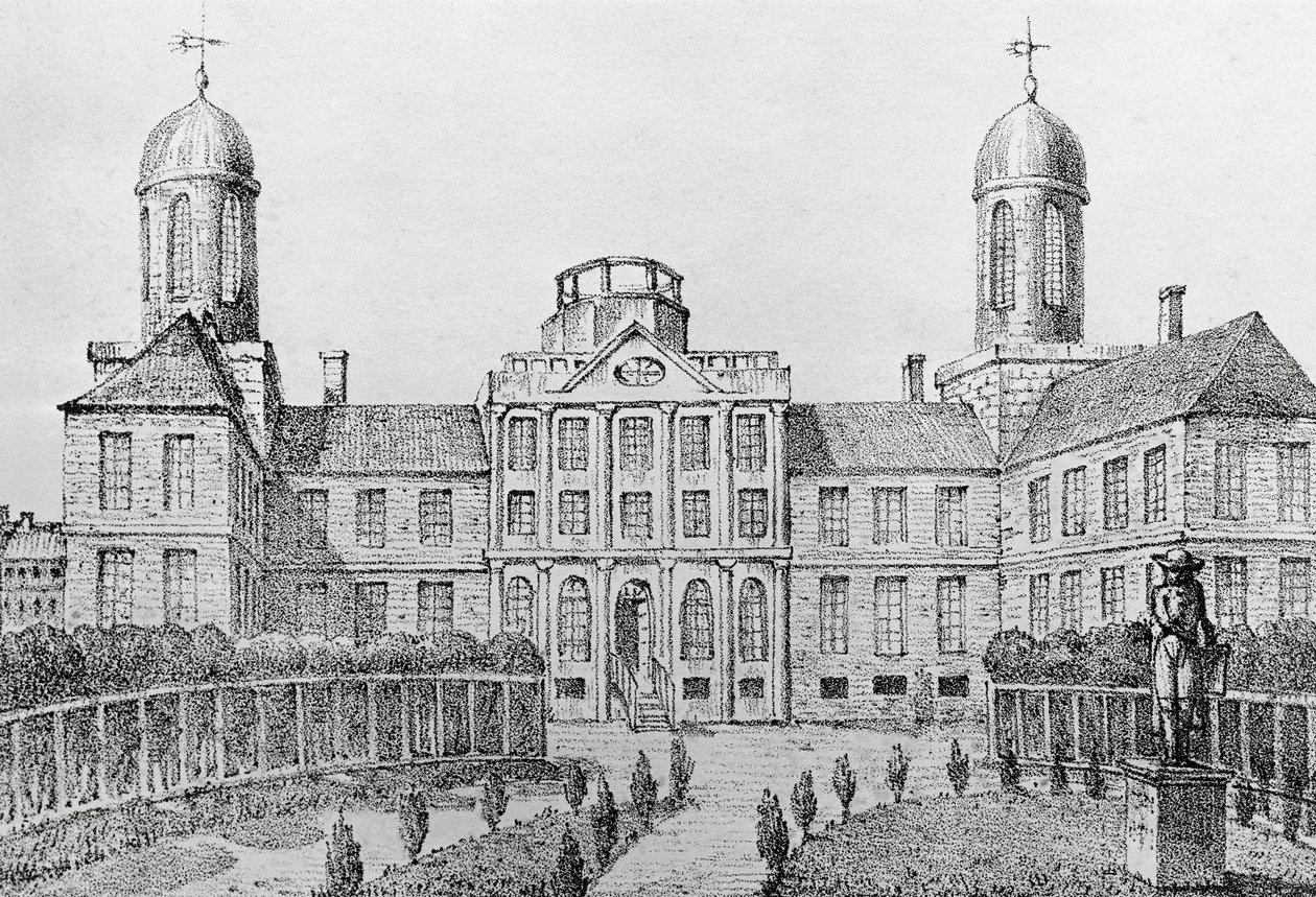 Ziekenhuis in Philadelphia, Verenigde Staten, lithografie door Edouard de Montule uit Voyage to America, Italy, Sicily and Egypt door Edouard de Montule