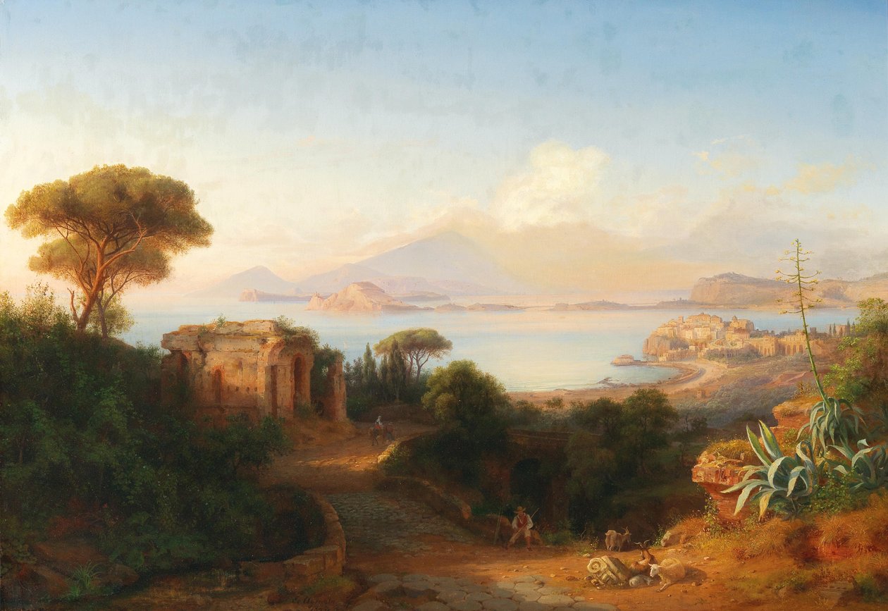 Uitzicht vanaf het eiland Procida in de Golf van Napels door Eduard Agricola
