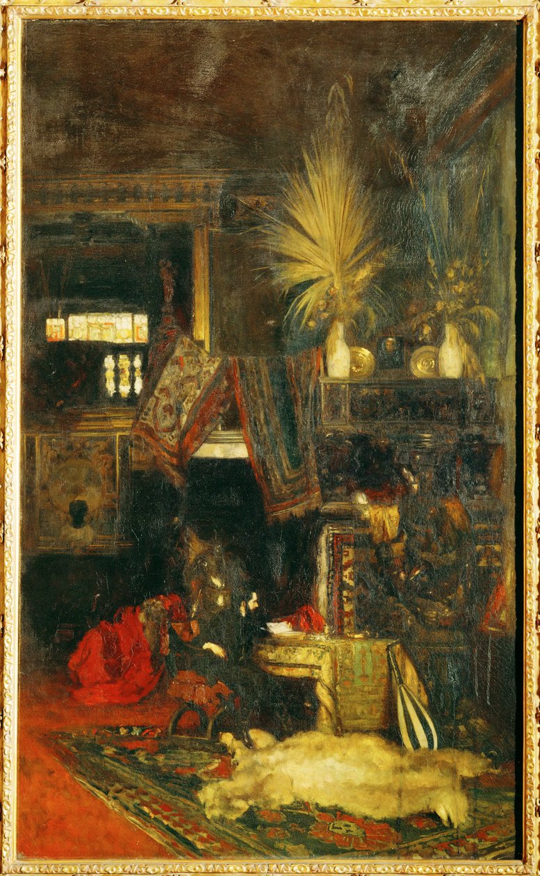 Schilder Hans Makart in zijn atelier ... (schilderij op doek) door Eduard Charlemont