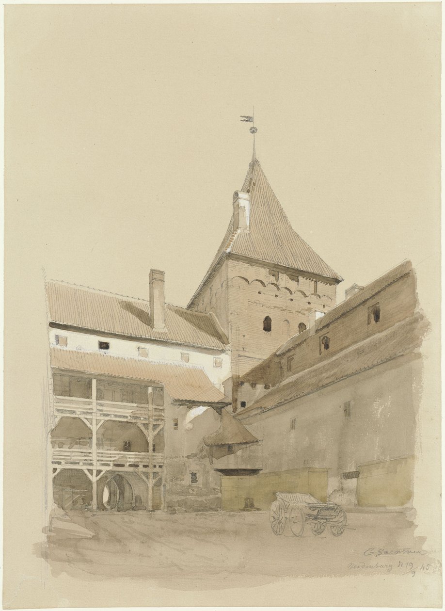 De binnenplaats van kasteel Neidenburg door Eduard Gaertner