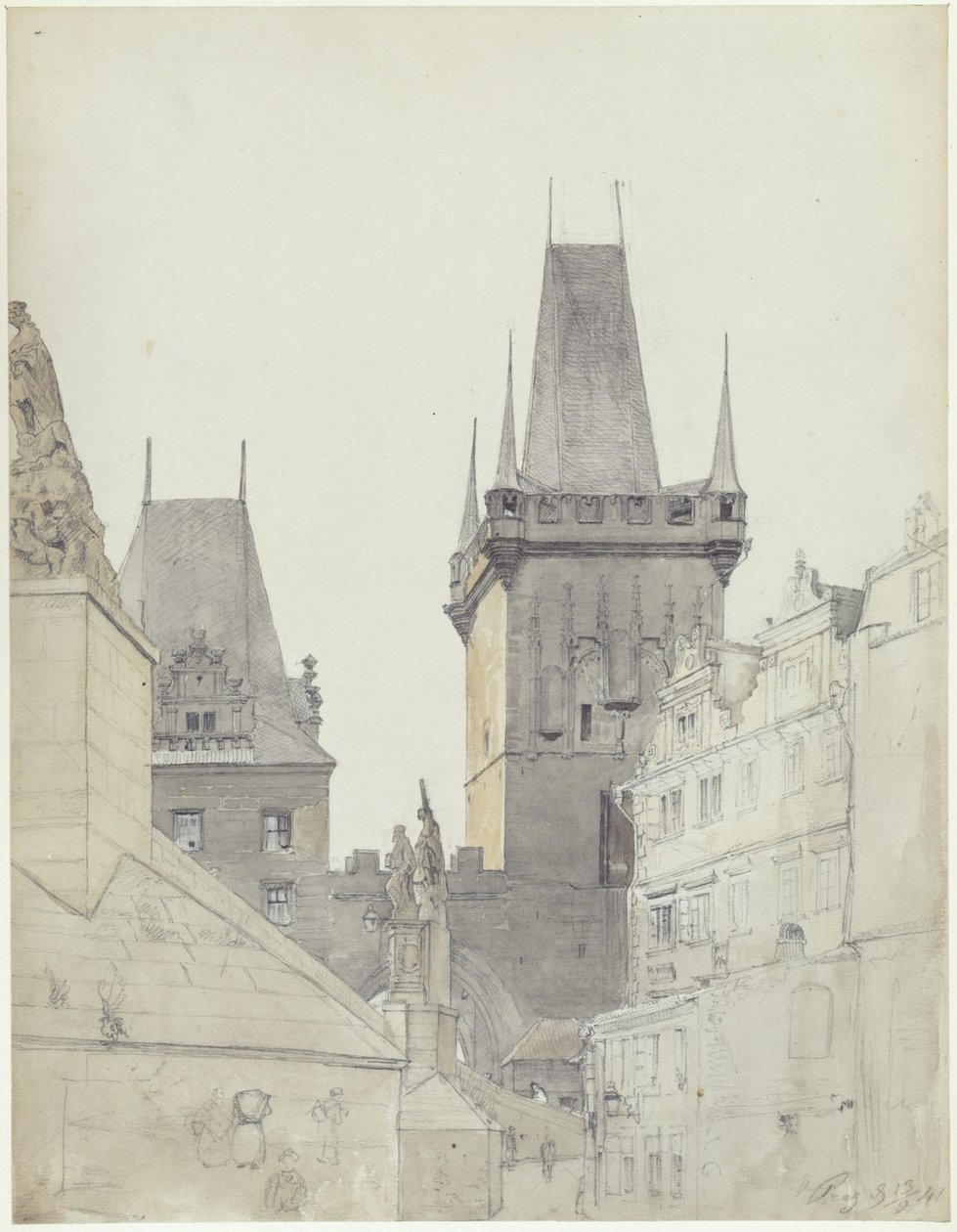 De Moldaubrug in de Praagse Kleine Zijde door Eduard Gaertner