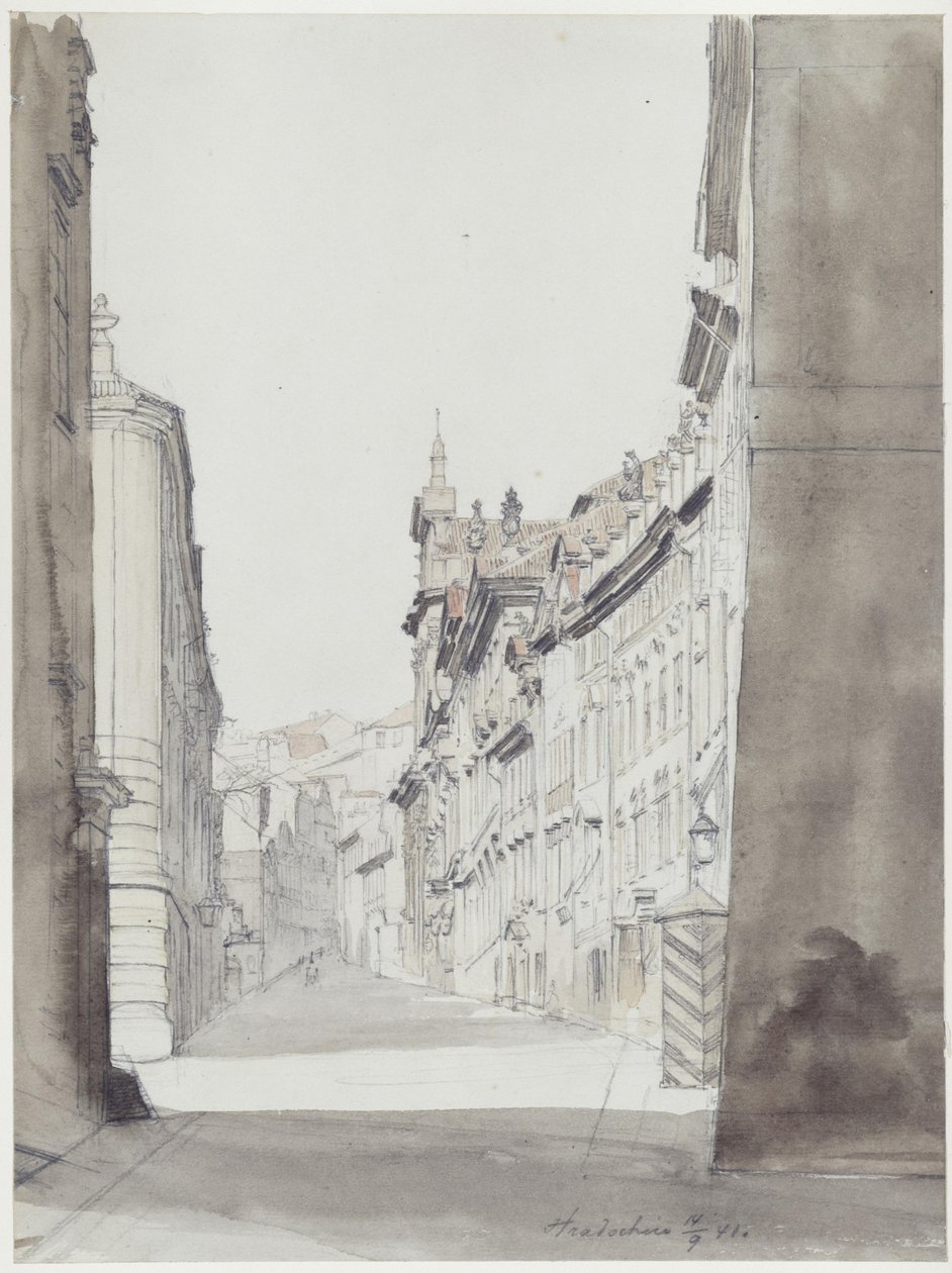Straat in Hradčany, Praag door Eduard Gaertner