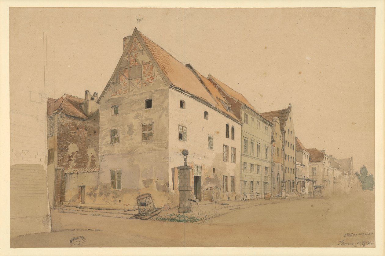 Straat in Thorn met het geboortehuis van Nicolaas Copernicus door Eduard Gaertner