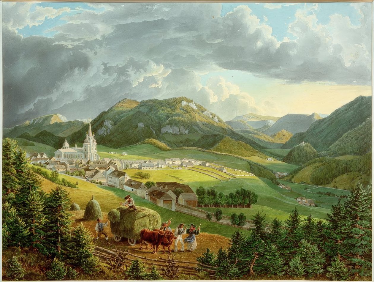 Mariazell vanaf de Bürgeralpe door Eduard Gurk