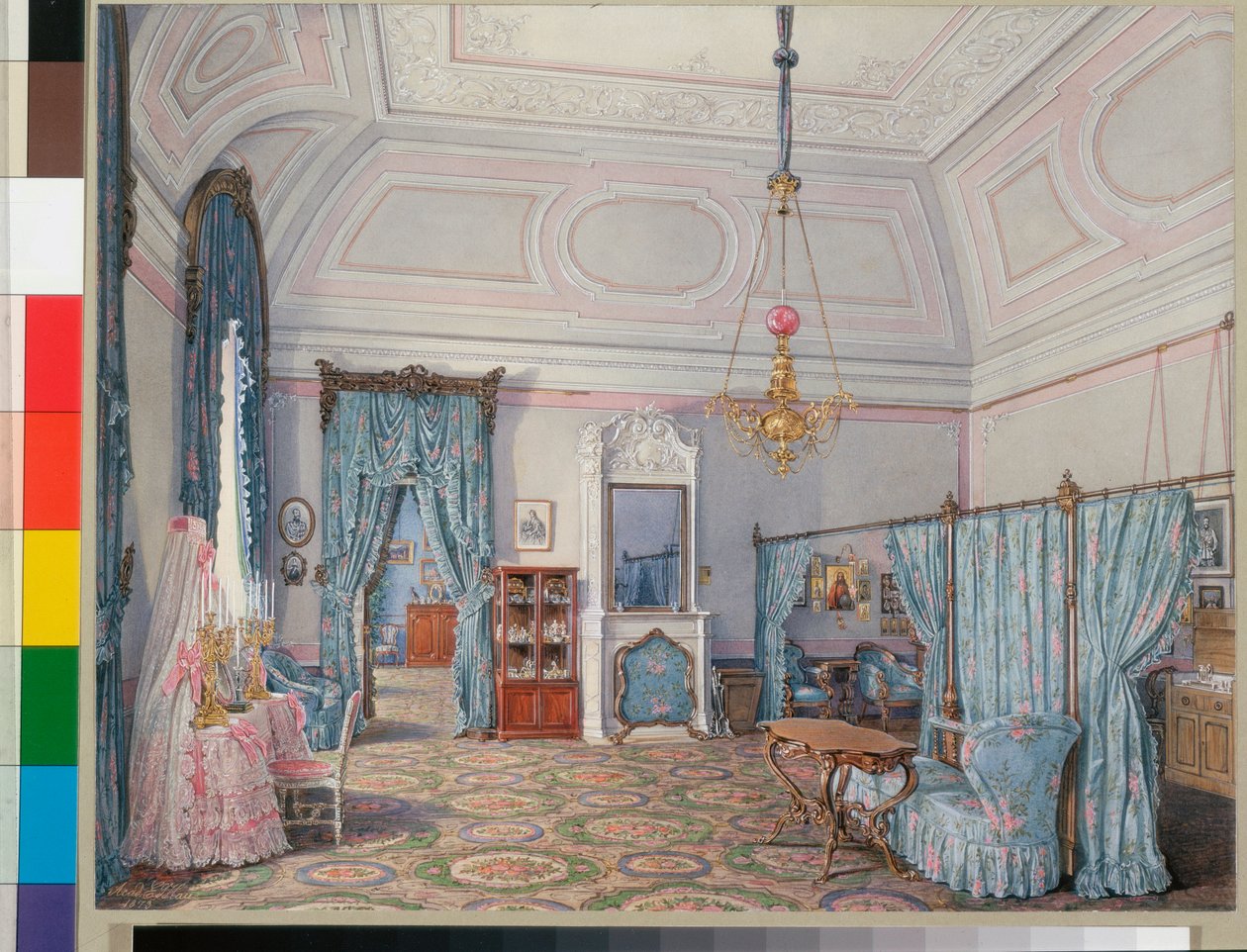 Interieurs van het Winterpaleis: Het Vijfde Gereserveerde Appartement - De Slaapkamer van grootvorstin Maria Alexandrovna door Eduard Hau