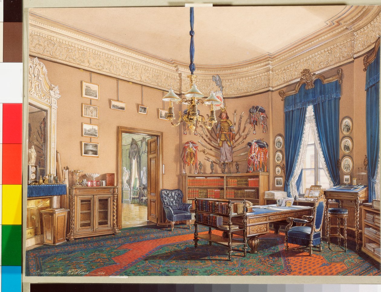 Interieurs van het Winterpaleis: De studeerkamer van kroonprins Nikolaj Aleksandrovitsj door Eduard Hau