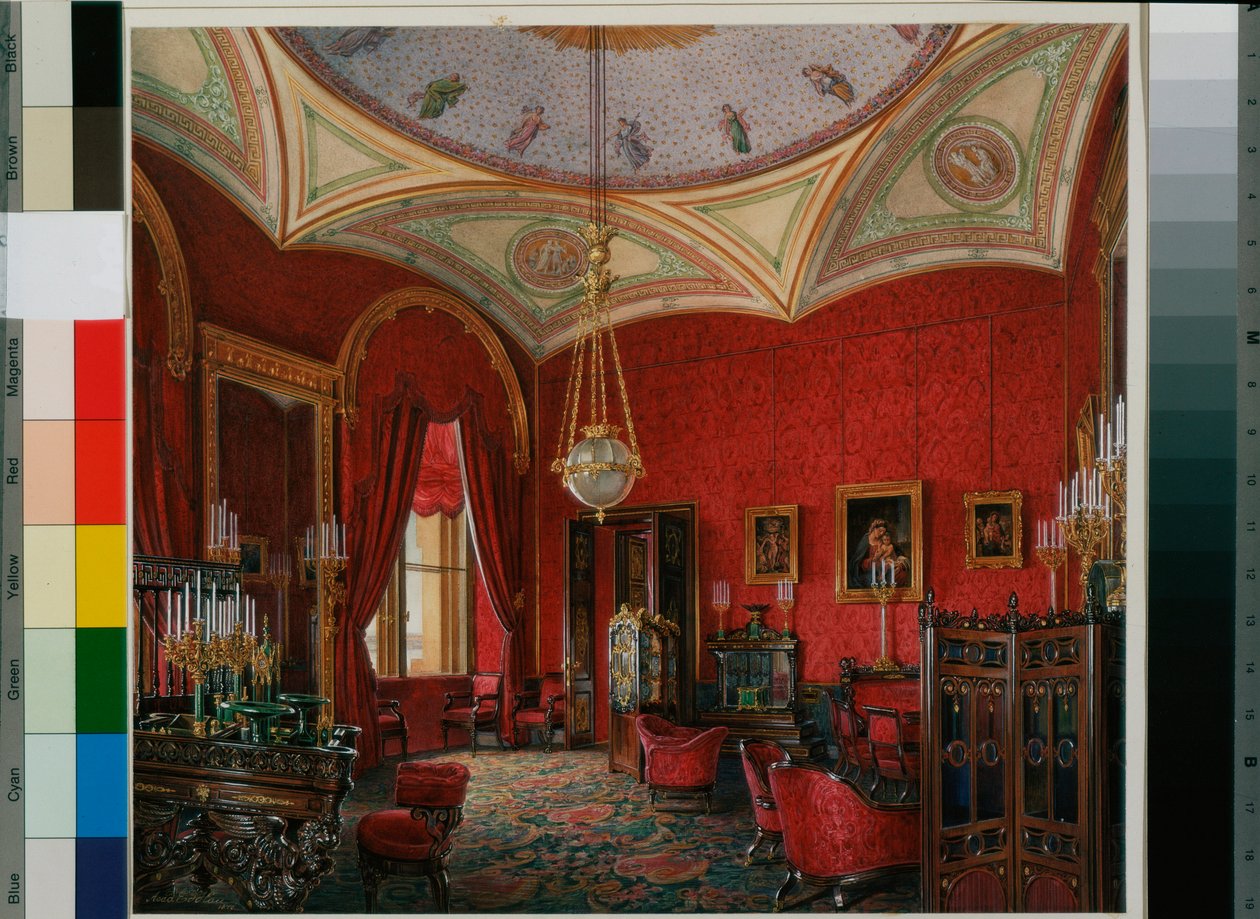 Interieurs van het Winterpaleis: De studeerkamer van keizerin Alexandra Fjodorovna (midden 19e eeuw) door Eduard Hau