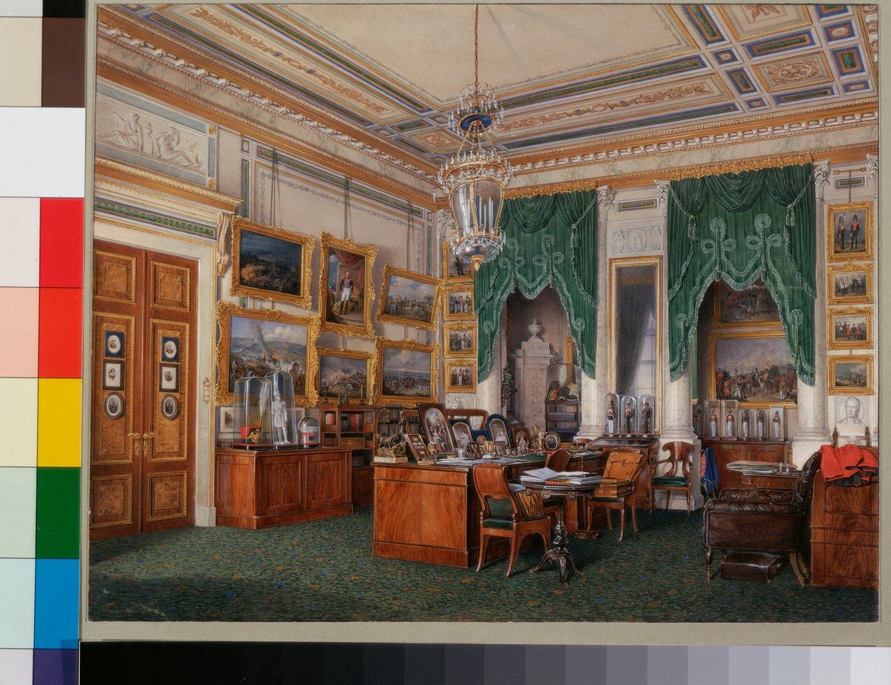 Interieurs van het Winterpaleis: De studeerkamer van Keizer Alexander II door Eduard Hau