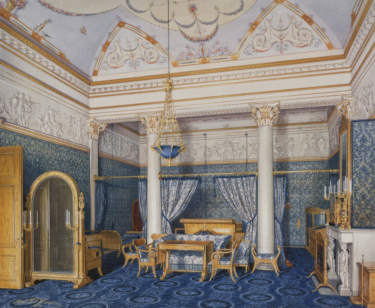 Interieurs van het Winterpaleis. De slaapkamer van keizerin Alexandra Fjodorovna, 1870 door Eduard Hau