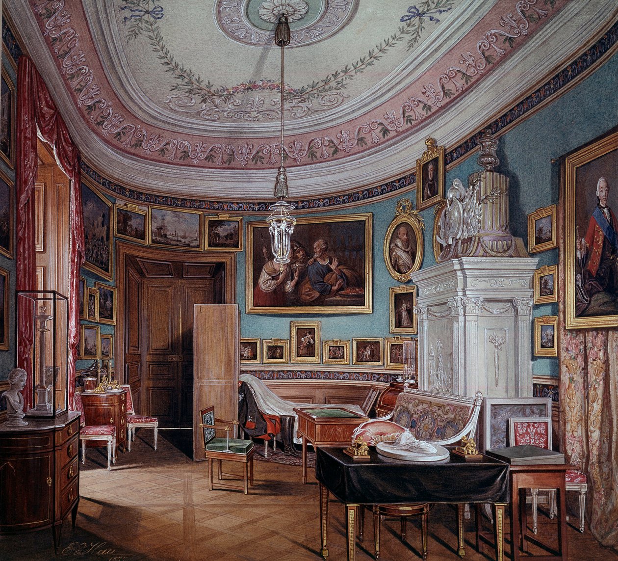 Uitzicht op de kamer van Paul I in Gatchina door Eduard Hau