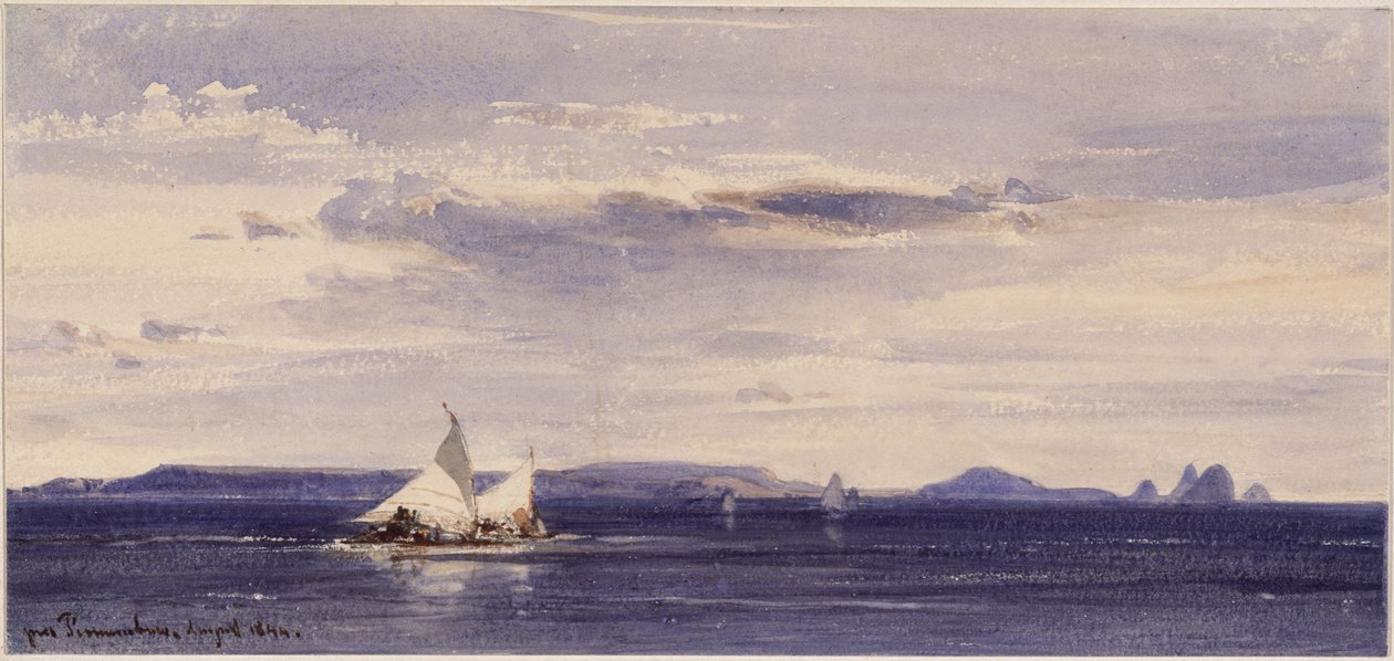 Gezicht vanaf zee op de kust bij Pernambuco (Recife) door Eduard Hildebrandt