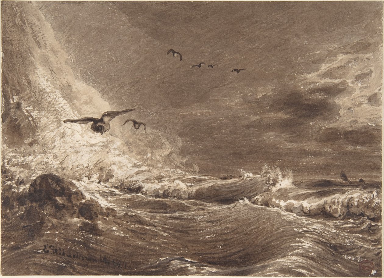 Stormachtige zee door Eduard Hildebrandt