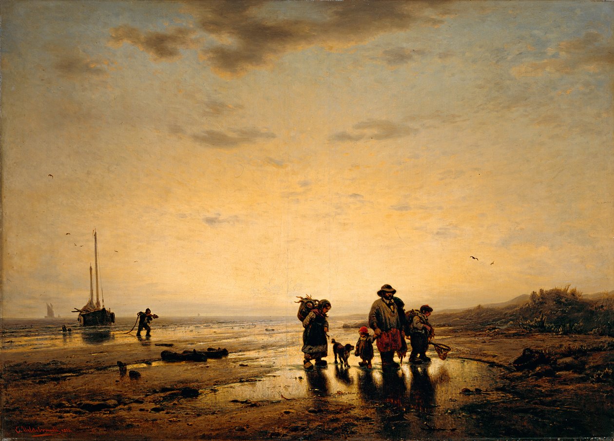 Strand in avondlicht door Eduard Hildebrandt