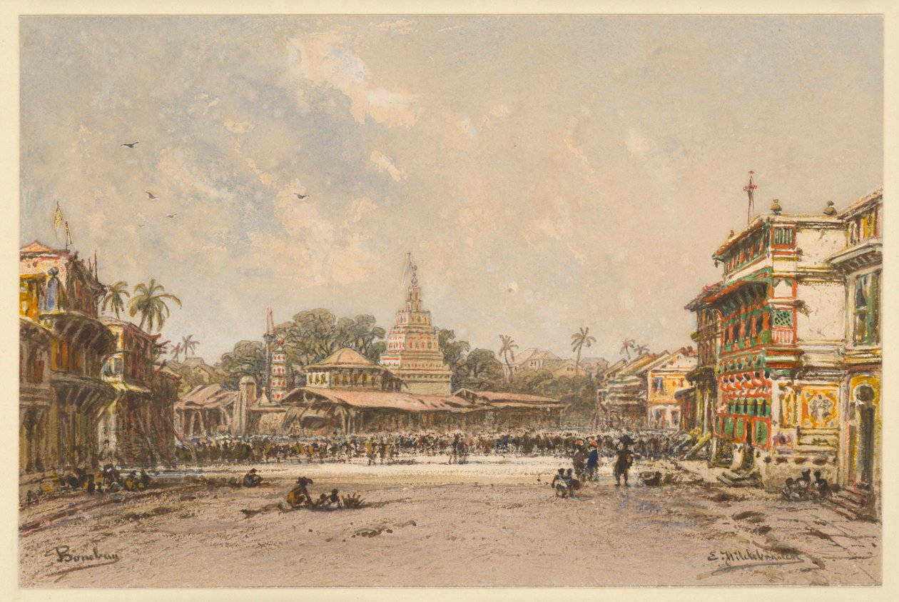 Straat in Bombay door Eduard Hildebrandt
