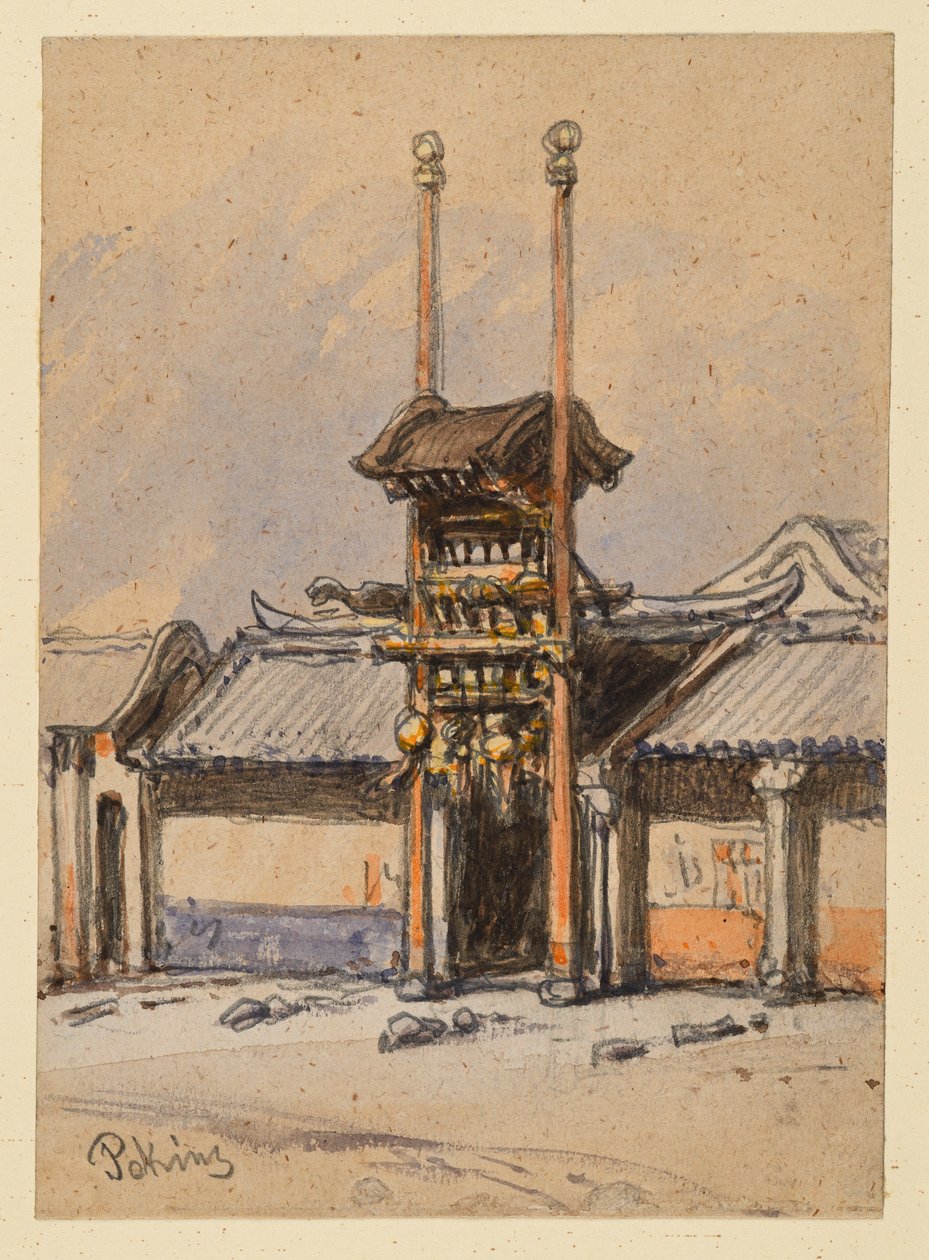 Theater in Peking. Toegangsportaal door Eduard Hildebrandt