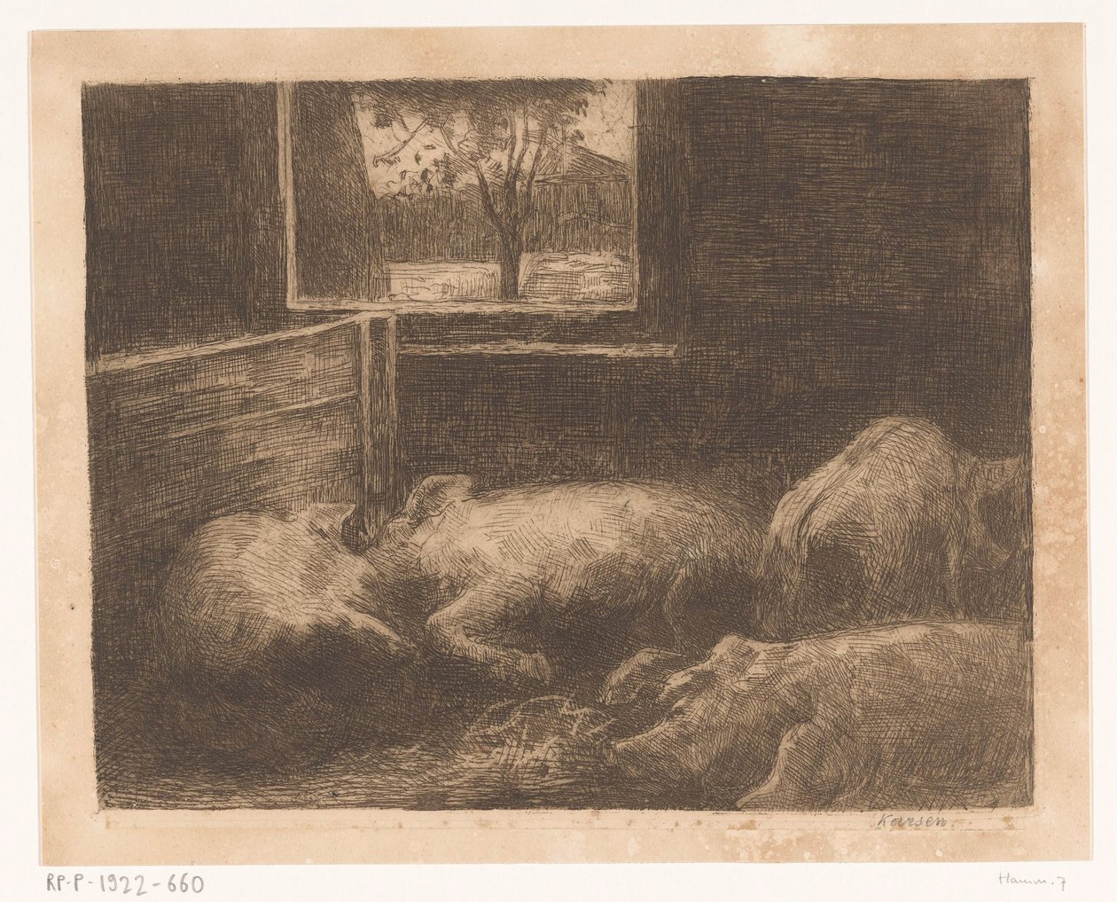 Varkens in een stal door Eduard Karsen (signed by artist)