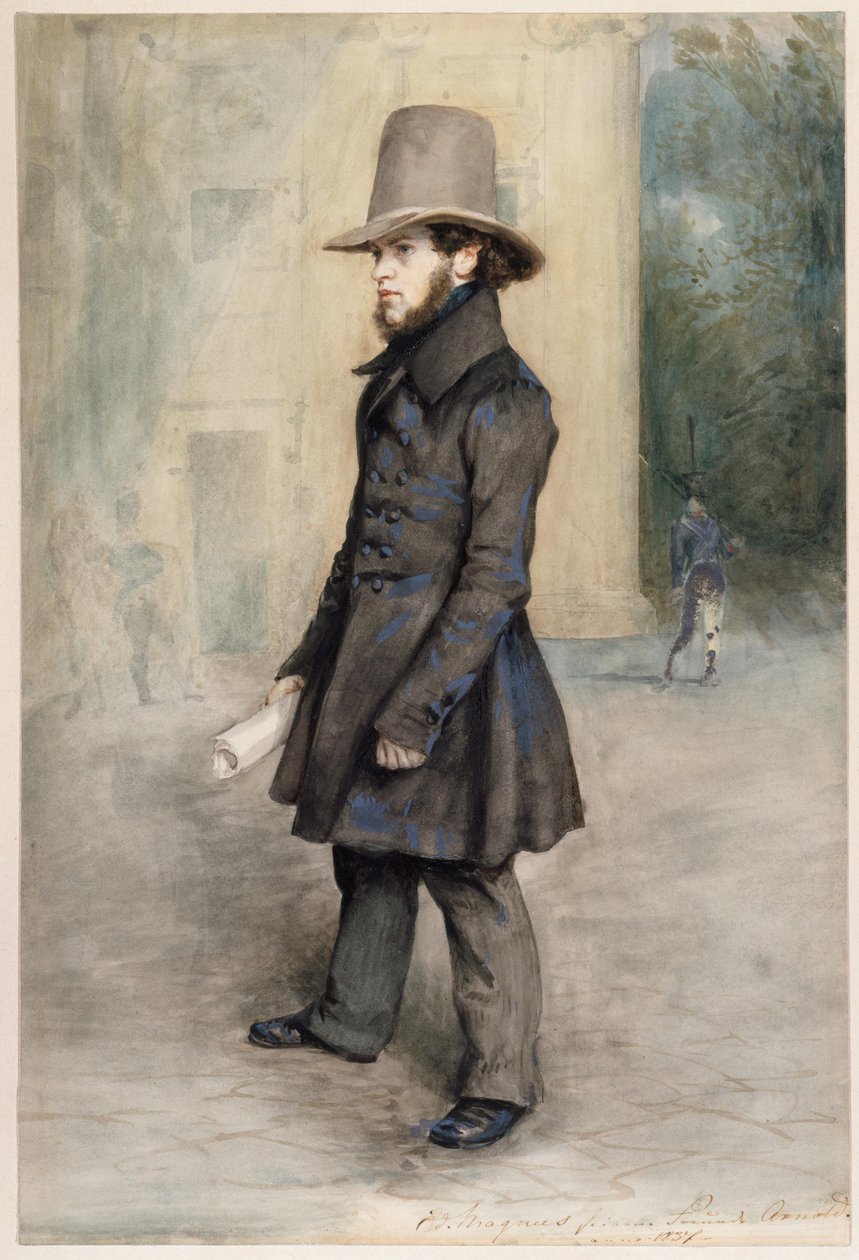 Duits: Adolph von Menzel met Biedermeierhoed door Eduard Magnus