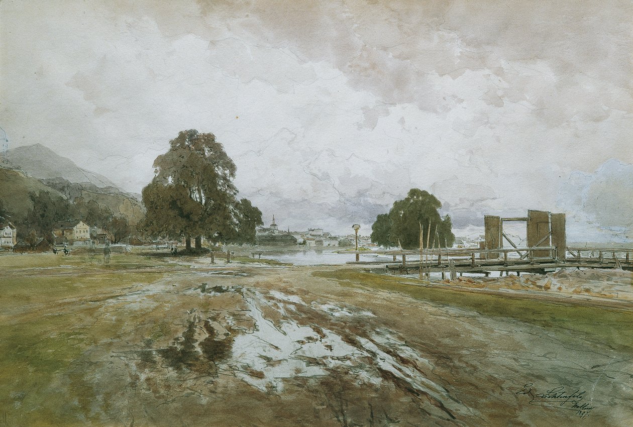 Bij de houtvlotter door Eduard Peithner von Lichtenfels