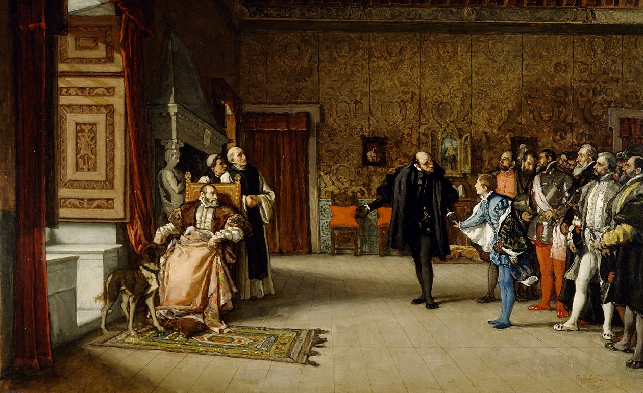 Juan de Austrias presentatie aan Keizer Carlos V in Yuste, 1869 door Eduardo Rosales