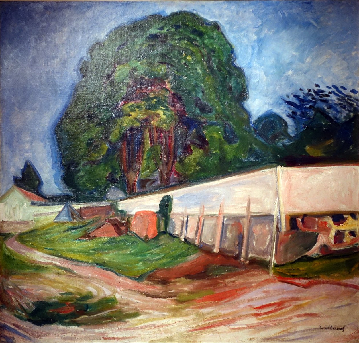 Bomen en tuinmuur in Åsgårdstrand door Edvard Munch