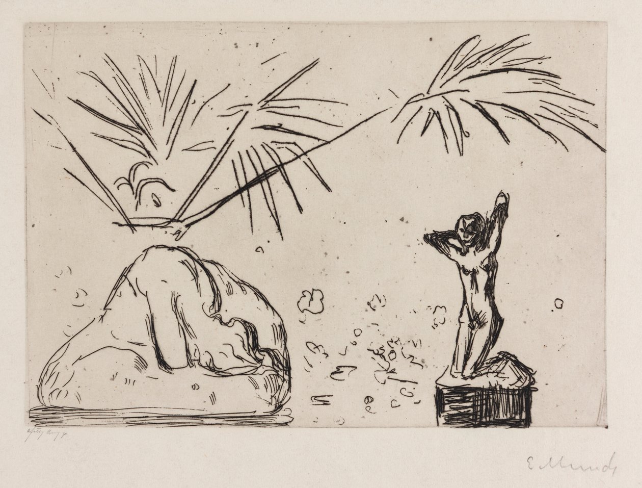 Interieur met sculpturen door Edvard Munch