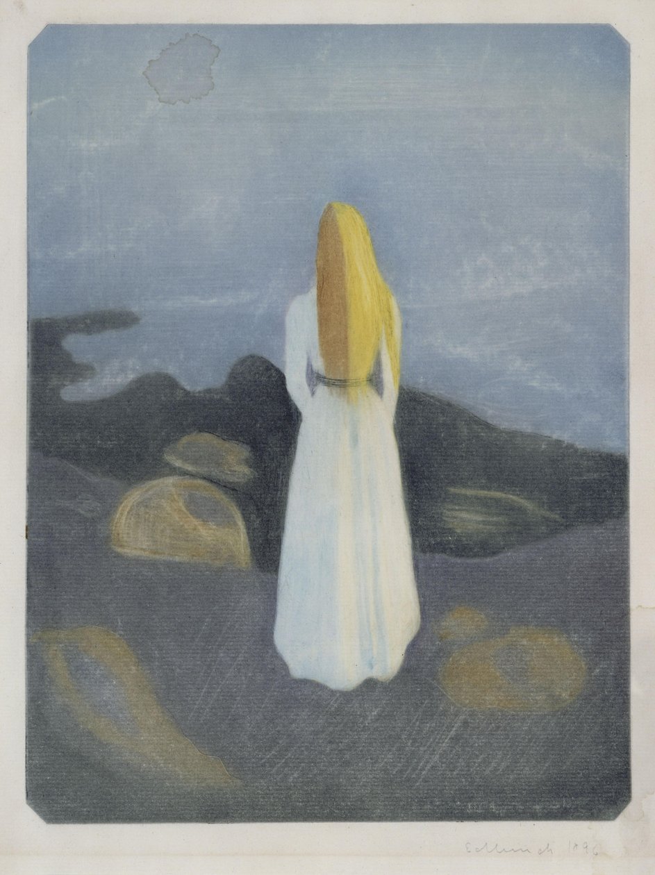 Jonge vrouw op het strand (De eenzame) door Edvard Munch