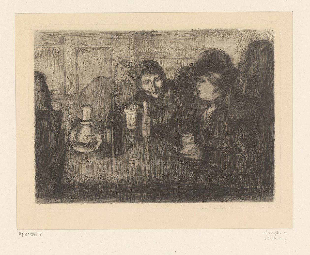 Mannen rond een tafel in een café door Edvard Munch