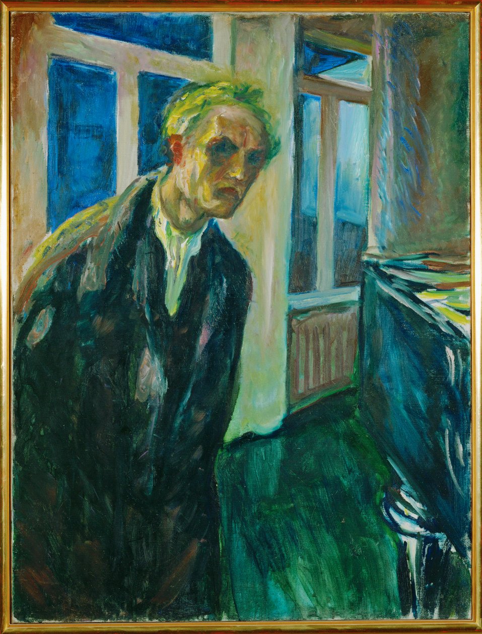 Zelfportret. De Nacht (schilderij op doek) door Edvard Munch