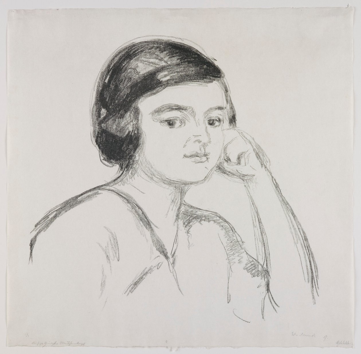 Jonge vrouw met haar hand op haar wang door Edvard Munch