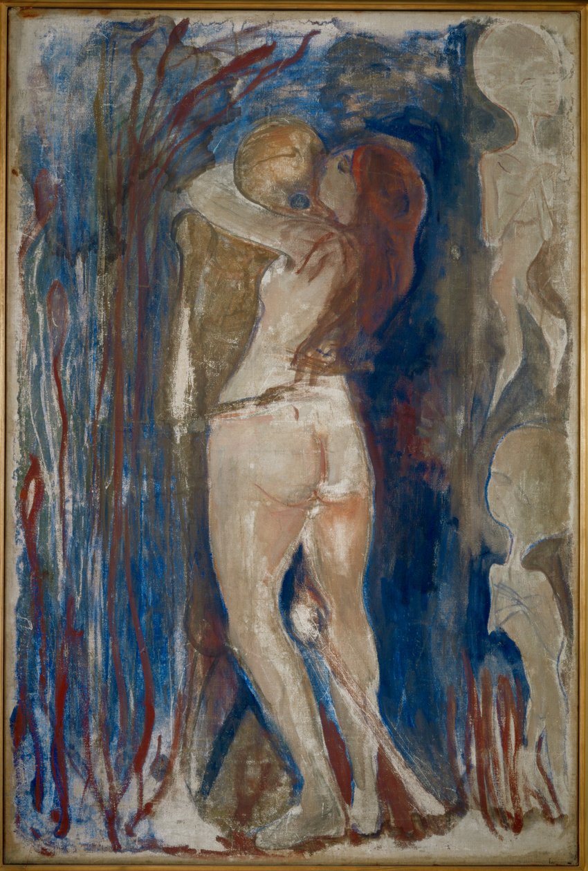 Jong meisje en de dood (schilderij op doek) door Edvard Munch