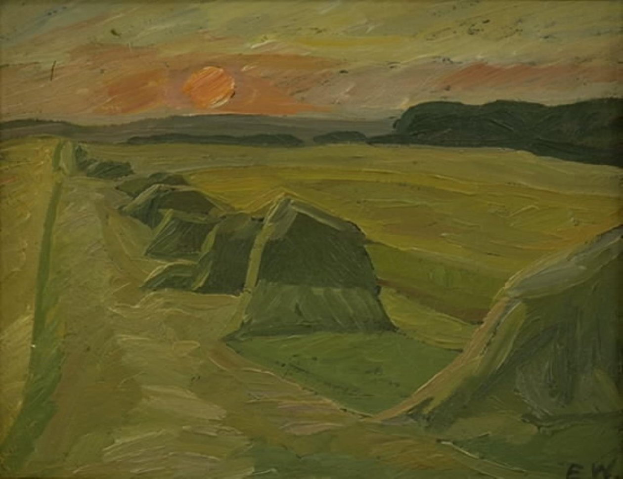 Landschap met hooibergen door Edvard Weie