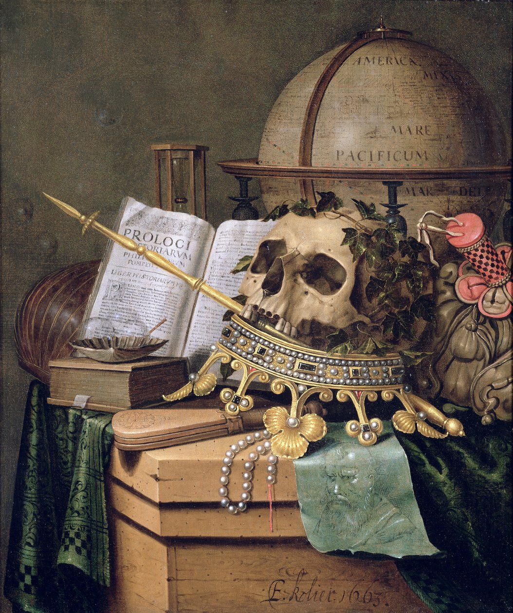 Vanitas, (een allegorisch stilleven) door Edwaert Colyer or Collier