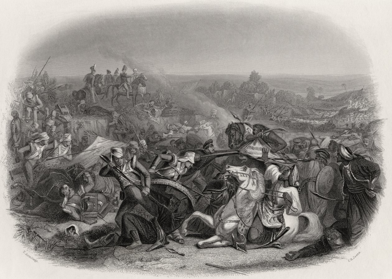 De Slag bij Meeanee, 1843, gegraveerd door C.H. Jeens door Edward A. Armitage