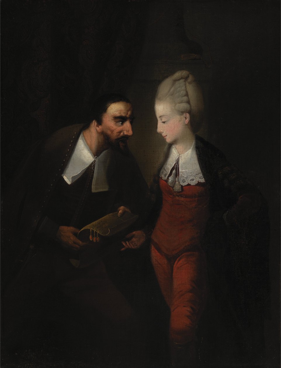 Portia en Shylock, uit Shakespeares De Koopman van Venetië, IV, i door Edward Alcock