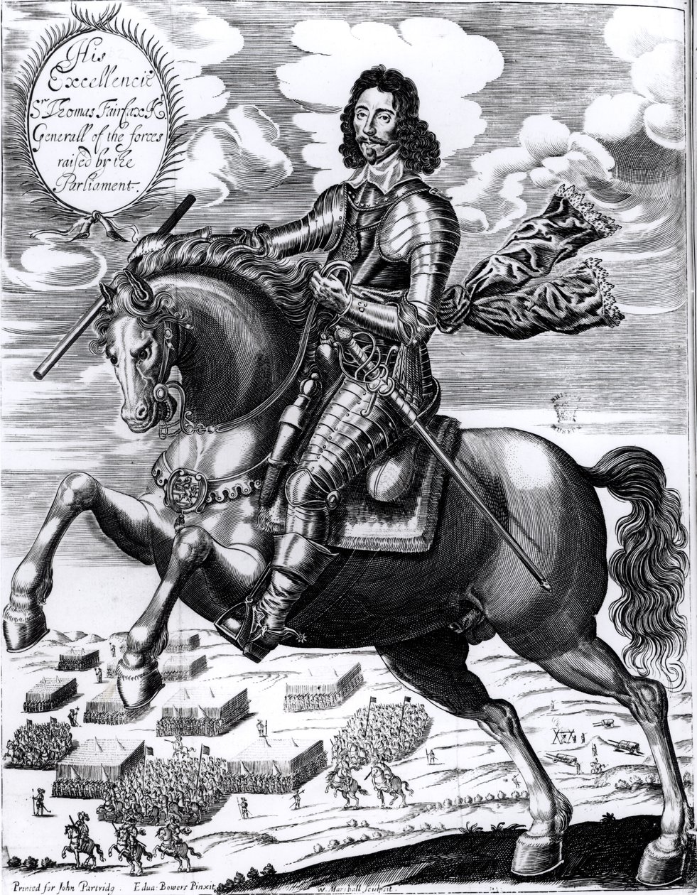 Ruiterportret van Zijne Excellentie Sir Thomas Fairfax (1617-71) 3e baron, gegraveerd door William Marshall door Edward Bower