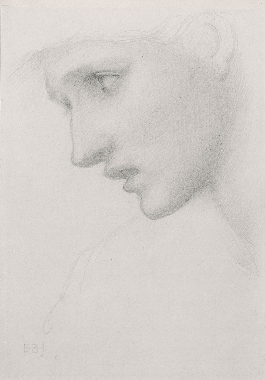 Vrouwelijk hoofd in profiel naar links door Edward Burne Jones