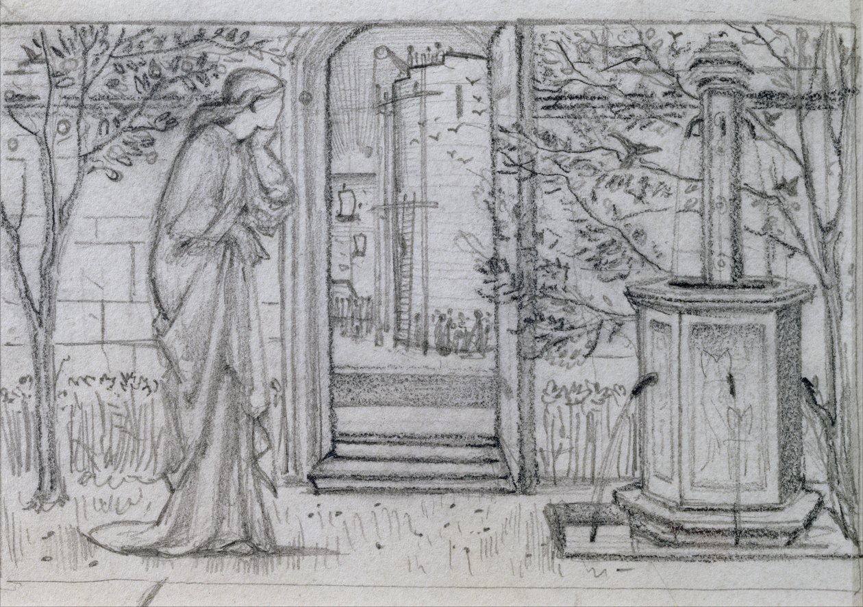 Een studie voor Danaë en de bronzen toren, 1869-70 door Edward Burne Jones