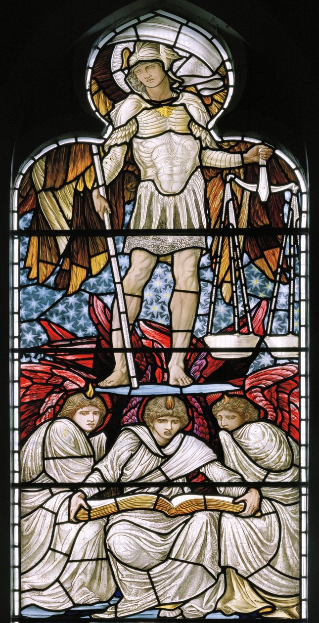 St. Michaël weegt zielen, Het laatste oordeel (detail) door Edward Burne Jones