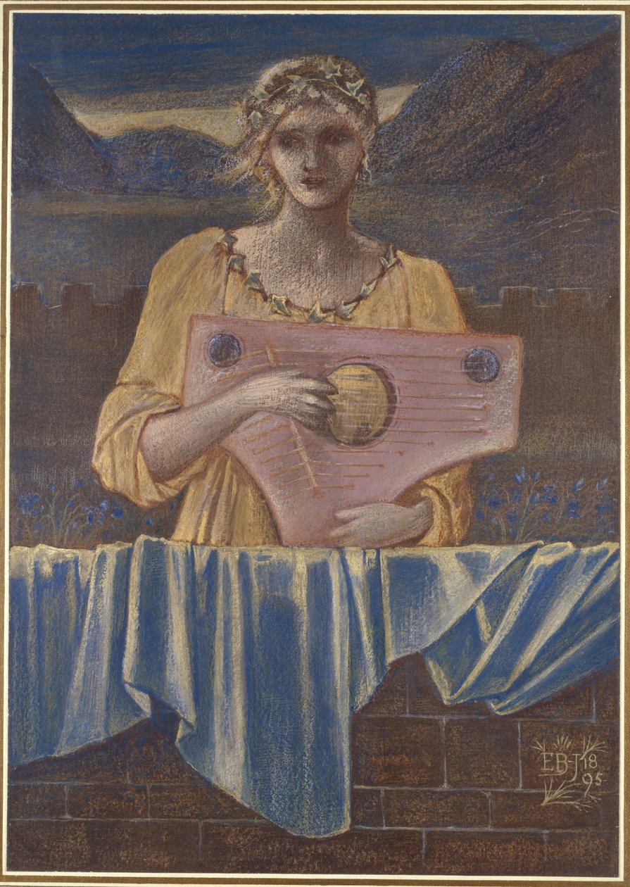 Studie van een Vrouw met een Muziekinstrument, 1895 door Edward Burne Jones