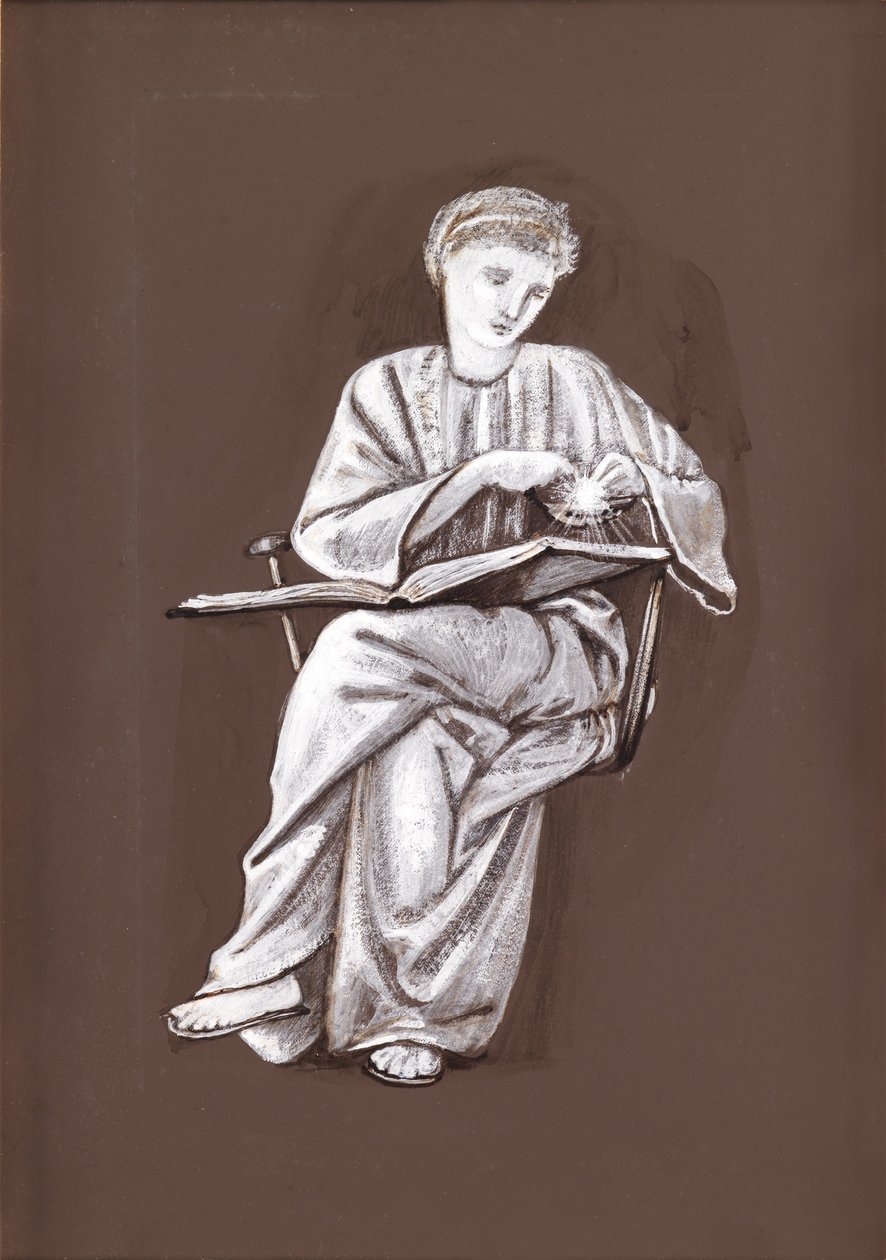 Studie van een zittend meisje, met een boek door Edward Burne Jones