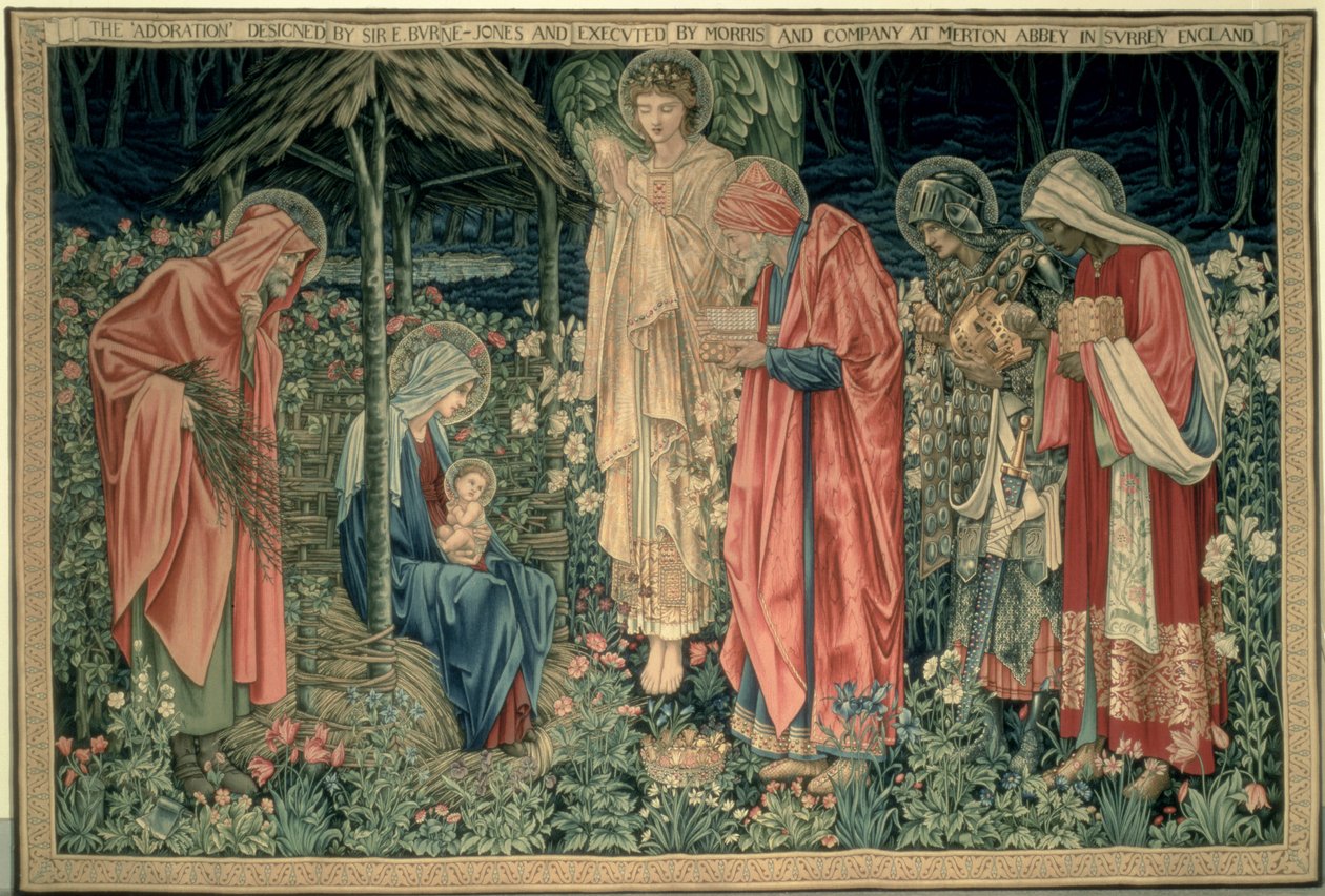 De Aanbidding der Wijzen, gemaakt door William Morris en Co., Merton Abbey door Edward Burne Jones