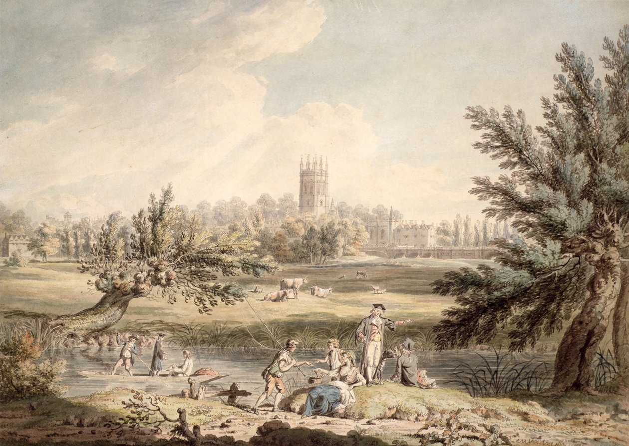 Magdalen College, Oxford, Uitzicht vanaf Cherwell naar het Noordwesten, 1791-92 door Edward Dayes